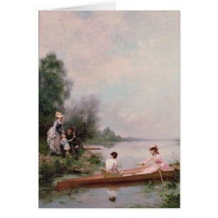 Rodd på floden, 19th århundrade hälsningskort