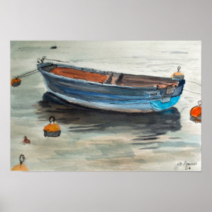 Roddare Båt Nautiluskonst Vattenfärg Poster