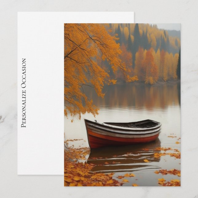 Roddbåtsträd Färgrika Höstar Varar Tidlös Konst Julkort (Fram/baksida)