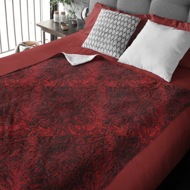Röddekorativ blomdesign liten fleecefilt (Red Decorative Flower Fabric Design Small Fleece Blanket)