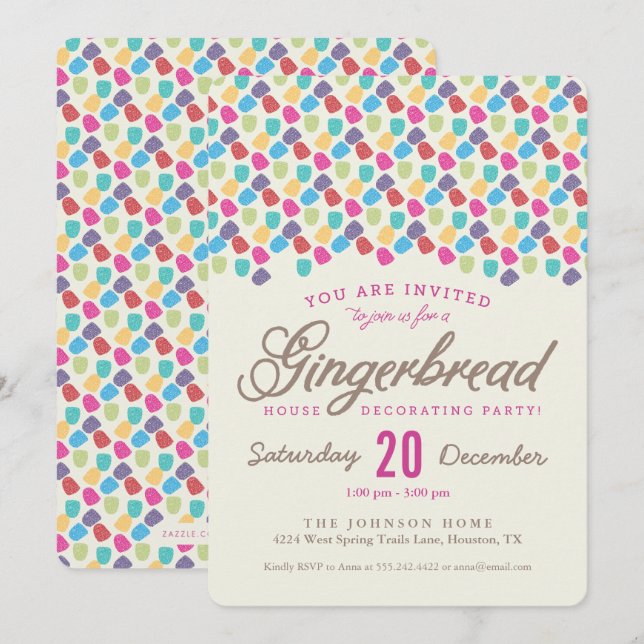 Röddroppar och brödrott för dekorering av Party Inbjudningar (Fram/baksida)