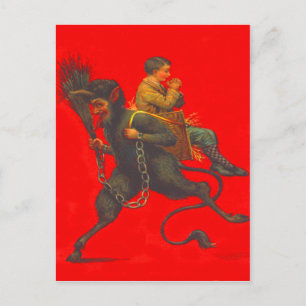 Röde Krampus kidnappande pojke som ber Vykort