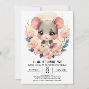 Rodent Printable Mouse Birthday Inbjudningar
