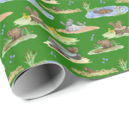 Rodent Toile Wrapping Paper  (Original on Green)  Presentpapper