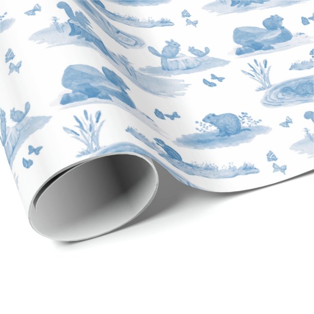 Rodent Toile Wrapping Paper (Slate Blue)  Presentpapper (Rullad Hörn)