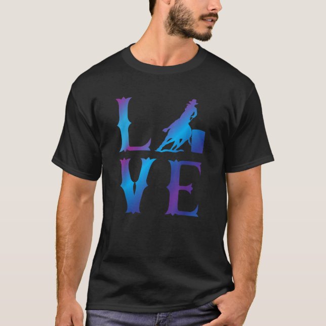 Rodeo Barrel Racing LOVE Distressed Blue  T Shirt (Framsida)