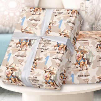 Rodeo Beige Cowboy Horse Westernare Namn 1:a födel Presentpapper