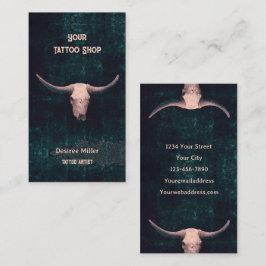 Rodeo Beige Teal Western Tatto Shop Bull Bull Skul Visitkort