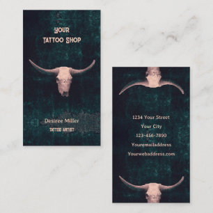 Rodeo Beige Teal Western Tatto Shop Bull Bull Skul Visitkort