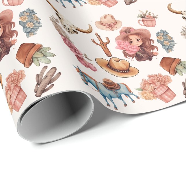 Rodeo Birthday temaparty Wildwest Western Presentpapper (Rullad Hörn)