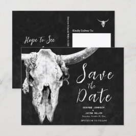 Rodeo Black and White Bull Skull Spara datum Inbjudan Vykort