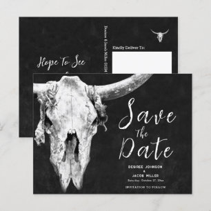 Rodeo Black and White Bull Skull Spara datum Inbjudan Vykort