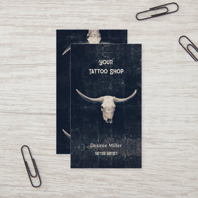 Rodeo Black Rustic Western Tatto Shop Bull Bull Sk Visitkort (Fram/Back In Situ)