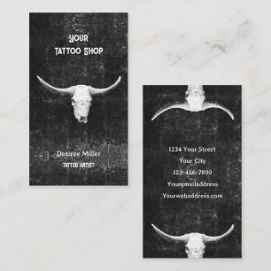 Rodeo Black White Western Tatto Shop Bull Skull Visitkort