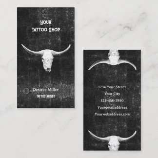 Rodeo Black White Western Tatto Shop Bull Skull Visitkort