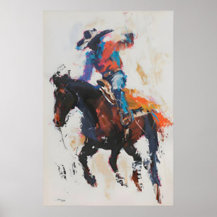 Rodeo Bronco Rider Konsttryck, Färgglad Cowboy Väg Poster