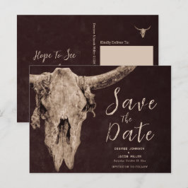 Rodeo Brown Bull Skull Spara datumet Inbjudan Vykort