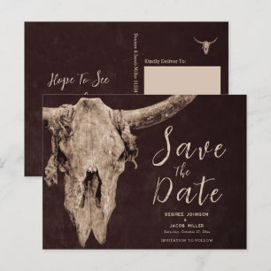 Rodeo Brown Bull Skull Spara datumet Inbjudan Vykort