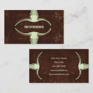 Rodeo Brown Rustic Western Tattoo Shop Bull Skull Visitkort