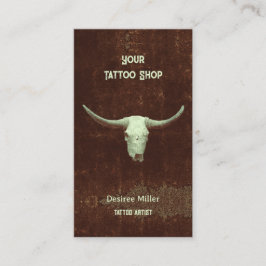 Rodeo Brown Rustic Western Tattoo Shop Bull Skull Visitkort