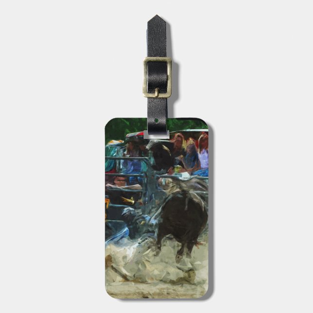 Rodeo Bull Ride Ending Abstrakt Impressionism Bagagebricka (Vertikal Framsida)