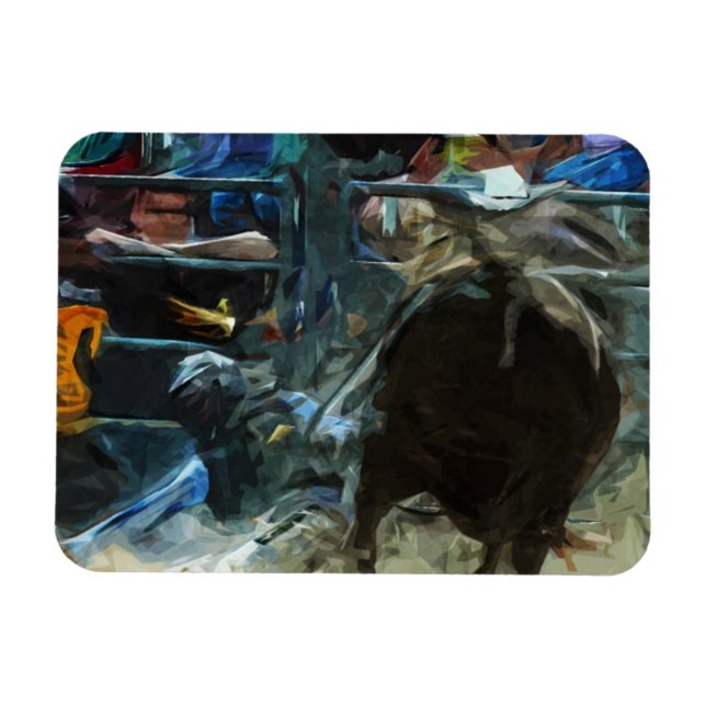 Rodeo Bull Ride Ending Abstrakt Impressionism Magnet (Horisontell)