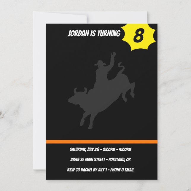 Rodeo Bull Ride silhouette Inbjudningar (Framsida)