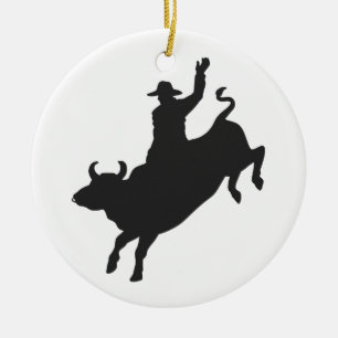 Rodeo Bull Ride silhouette Julgransprydnad Keramik
