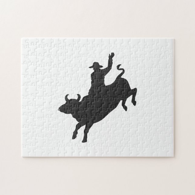 Rodeo Bull Ride silhouette Pussel (Horisontell)