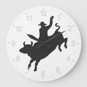 Rodeo Bull Ride silhouette Stor Klocka