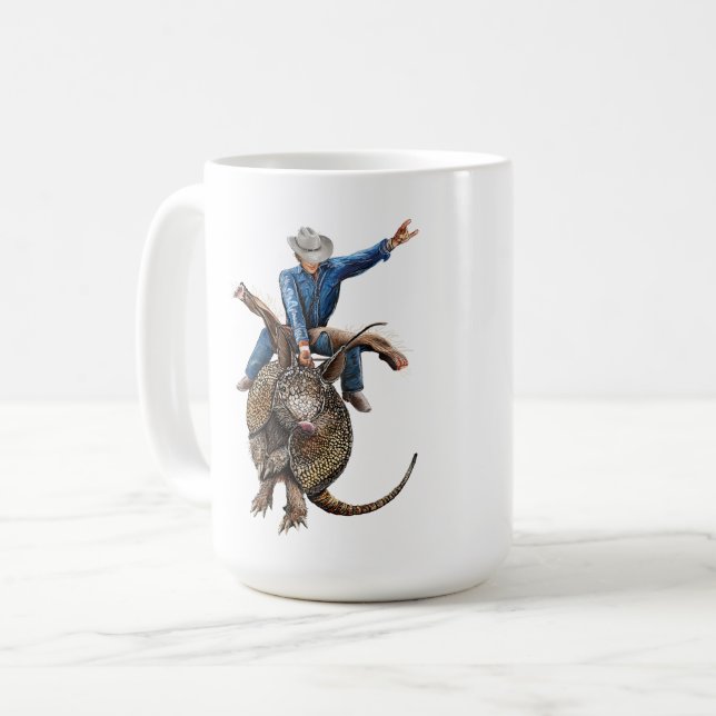 Rodeo Bull Rider Armadillo Bronkodillo Kaffemugg (Framsida vänster)