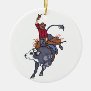 Rodeo Bull Rider Julgransprydnad Keramik