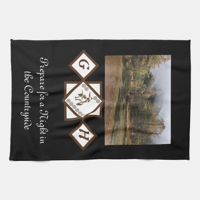 Rodeo Bull Rider och Longhorn Monogram Photo Kökshandduk (Horisontell)