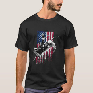 Rodeo Bull Rider Patriotic American Flag For Cow T Shirt