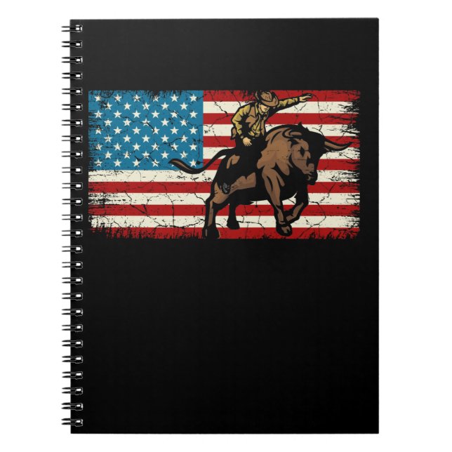 Rodeo Bull Rider Patriotic American Flagga Cowboys Anteckningsbok (Framsidan)