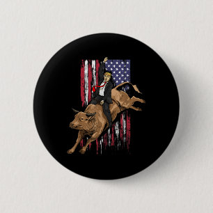 Rodeo Bull Rider Trump American Flagga Cowboy Bull Knapp