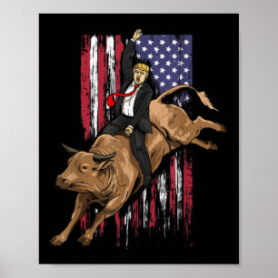 Rodeo Bull Rider Trump American Flagga Cowboy Bull Poster