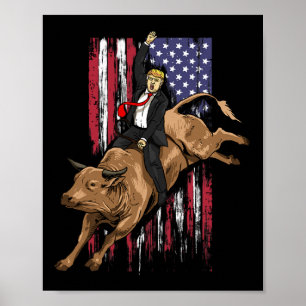 Rodeo Bull Rider Trump American Flagga Cowboy R Poster
