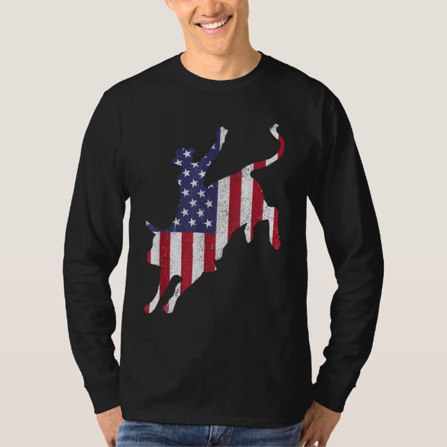 Rodeo Bull Riding American Flagga Patriotic Bull R T Shirt (Framsida)