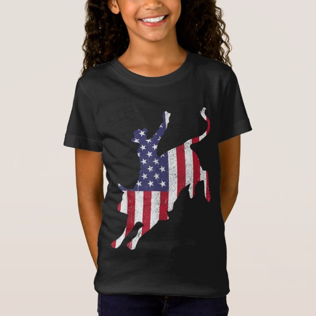 Rodeo Bull Riding American Flagga Patriotic Bull R T Shirt (Framsida)