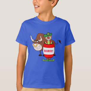Rodeo Clown in Barrel and Bull Tecknad Personaliz T Shirt
