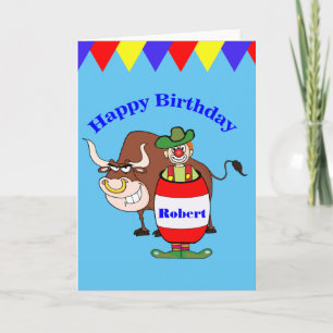 Rodeo Clown och Bull Personalize Birthday Card Kort