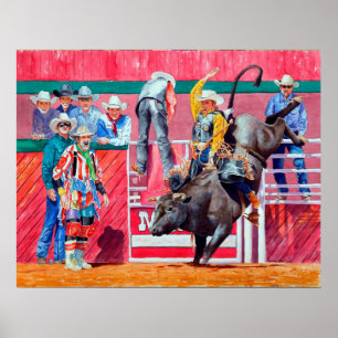Rodeo Clown och Bull Rider Poster