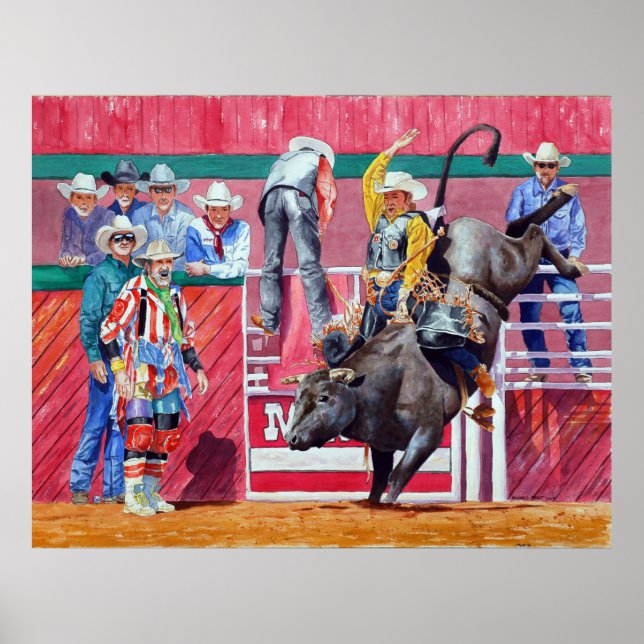 Rodeo Clown och Bull Rider Poster (Framsidan)