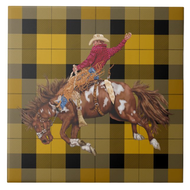Rodeo Cowboy Bronco Busting på Play Kakelplatta (Framsidan)