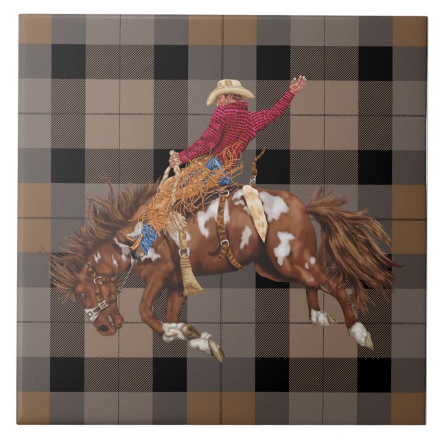 Rodeo Cowboy Bronco Busting på Play Kakelplatta (Framsidan)