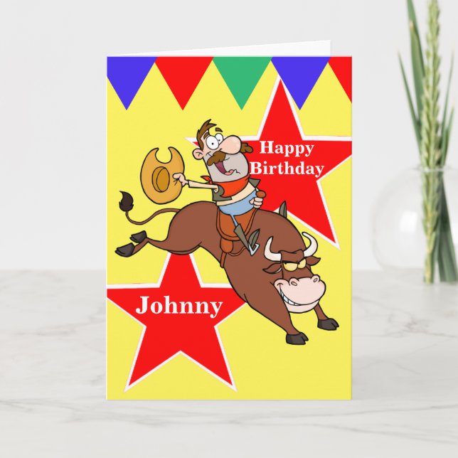 Rodeo Cowboy Bull Rider Birthday Card Kort (Framsida)