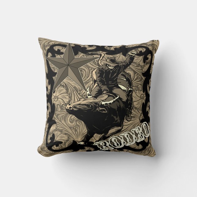 Rodeo Cowboy Bull Riding Dekorativ kudde (Framsida)