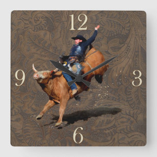 Rodeo Cowboy Bull-Riding Westernare Thmet Clock Fyrkantig Klocka