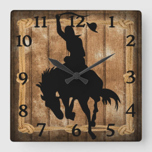 Rodeo Cowboy Horse Bronco Silhouette Fyrkantig Klocka